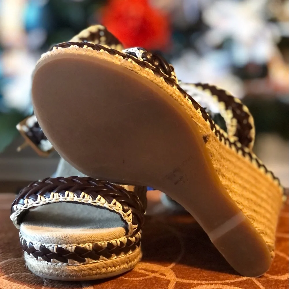 $SALE: TORY BURCH Leather Espadrille Wedge Sandal.